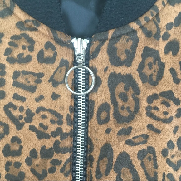 INC International Concepts Leopard Print Leather Sleeve Jacket in Brown/Black - Picture 3 of 12